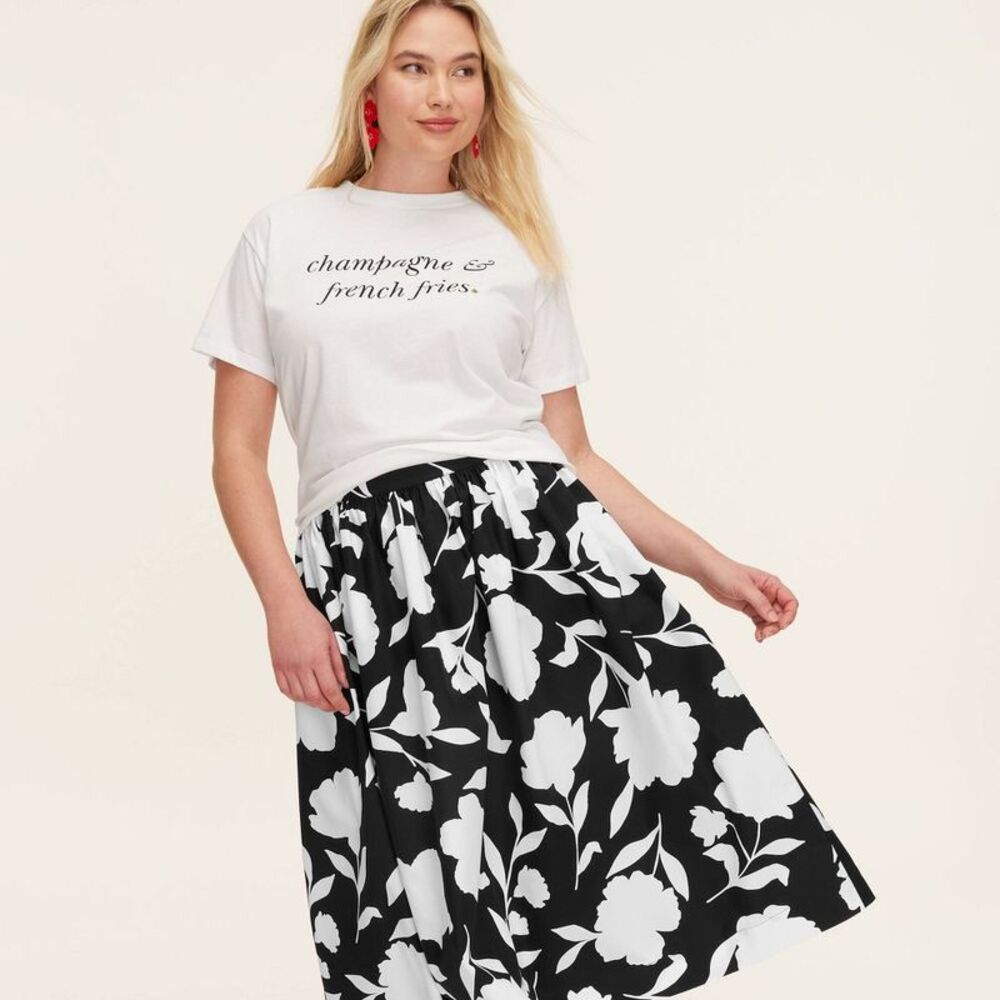 Women's Classic Rose Volume Midi Skirt - kate spad Black/Cream - Picture 3 of 4